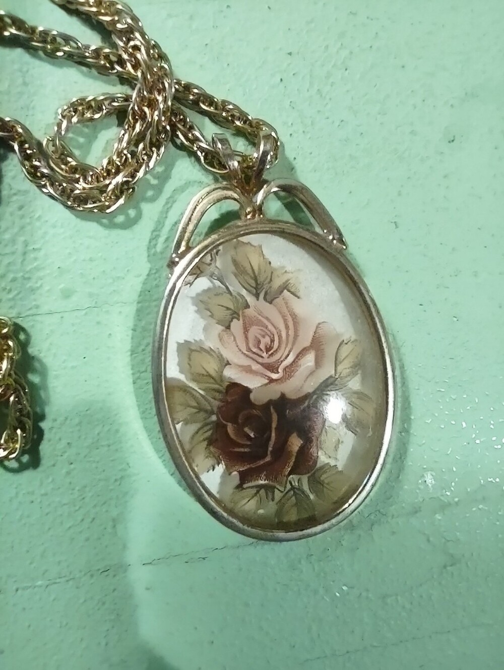 Cottagecore Rose Painted 2 Inch Pendant